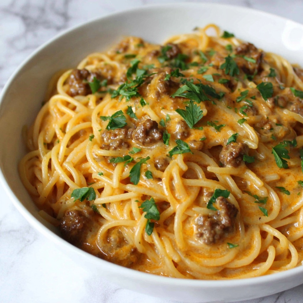 One-Pot Creamy Beef & Garlic Butter Pasta Recipe - Recipe Image