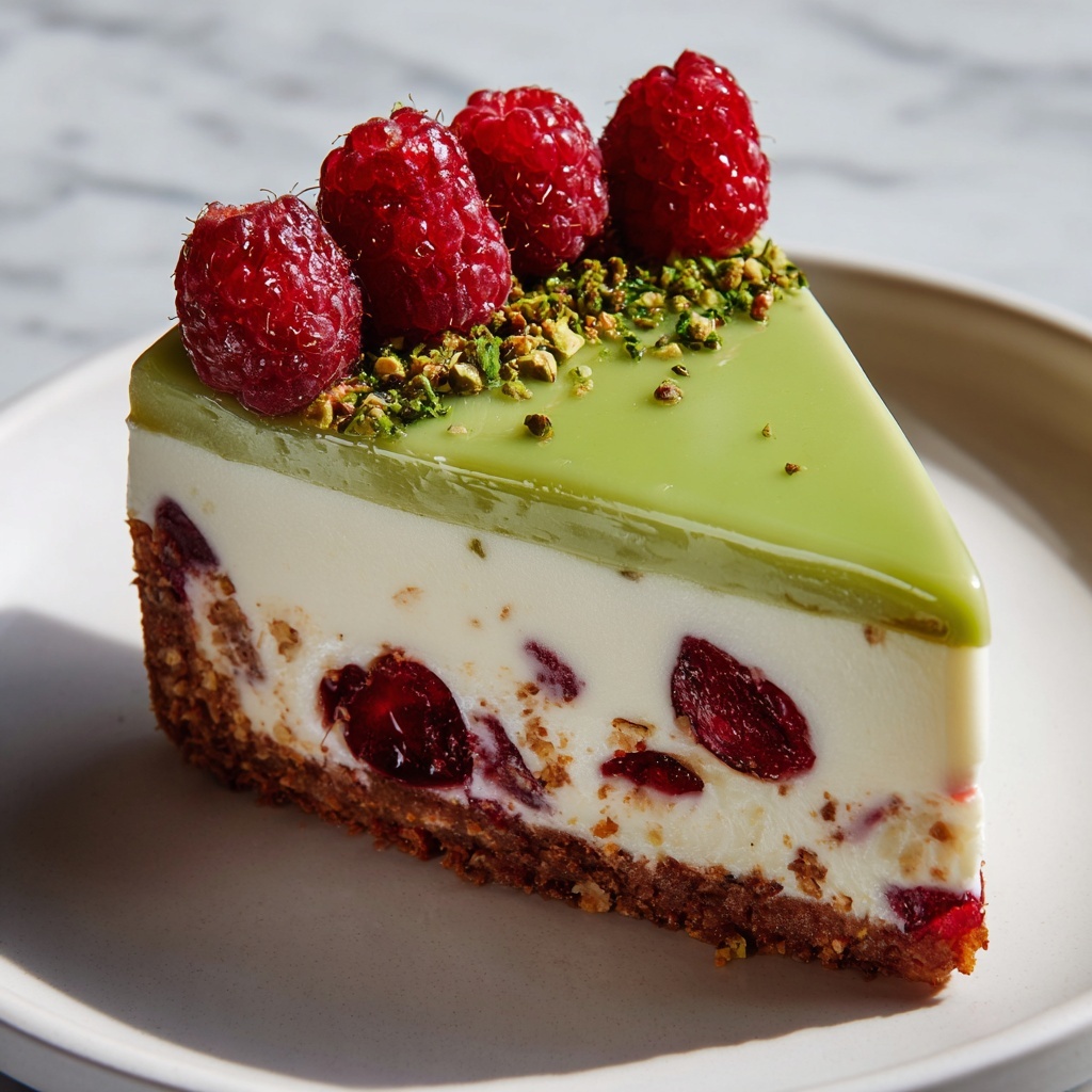Elegant Pistachio Raspberry Crunch Cheesecake Recipe - Recipe Image