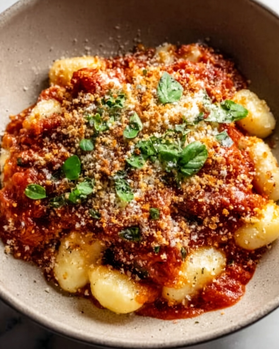 Millionaire Gnocchi with Red Sauce, Herbed Ricotta, and Golden Crispies Recipe - Recipe Image