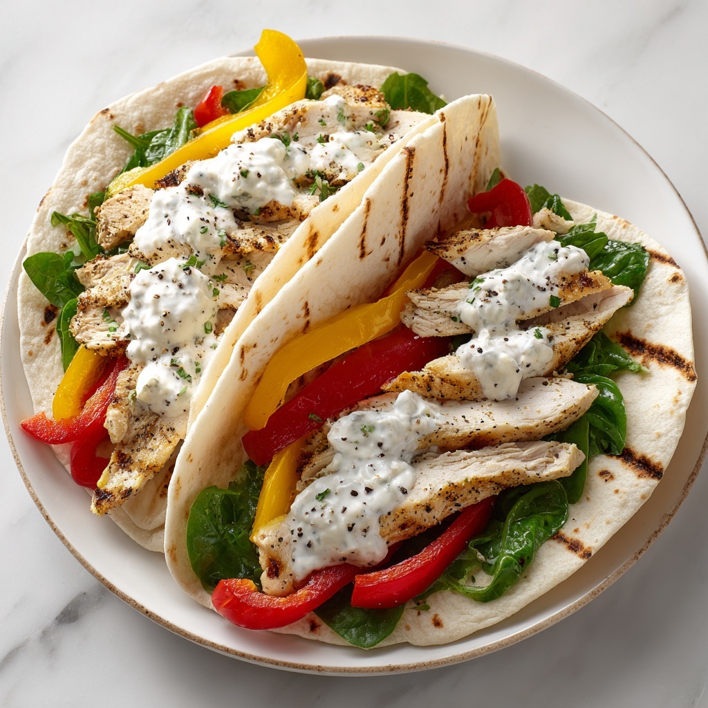 Lemon-Garlic Chicken Pitas with Feta Tzatziki & Roasted Bell Peppers Recipe - Recipe Image