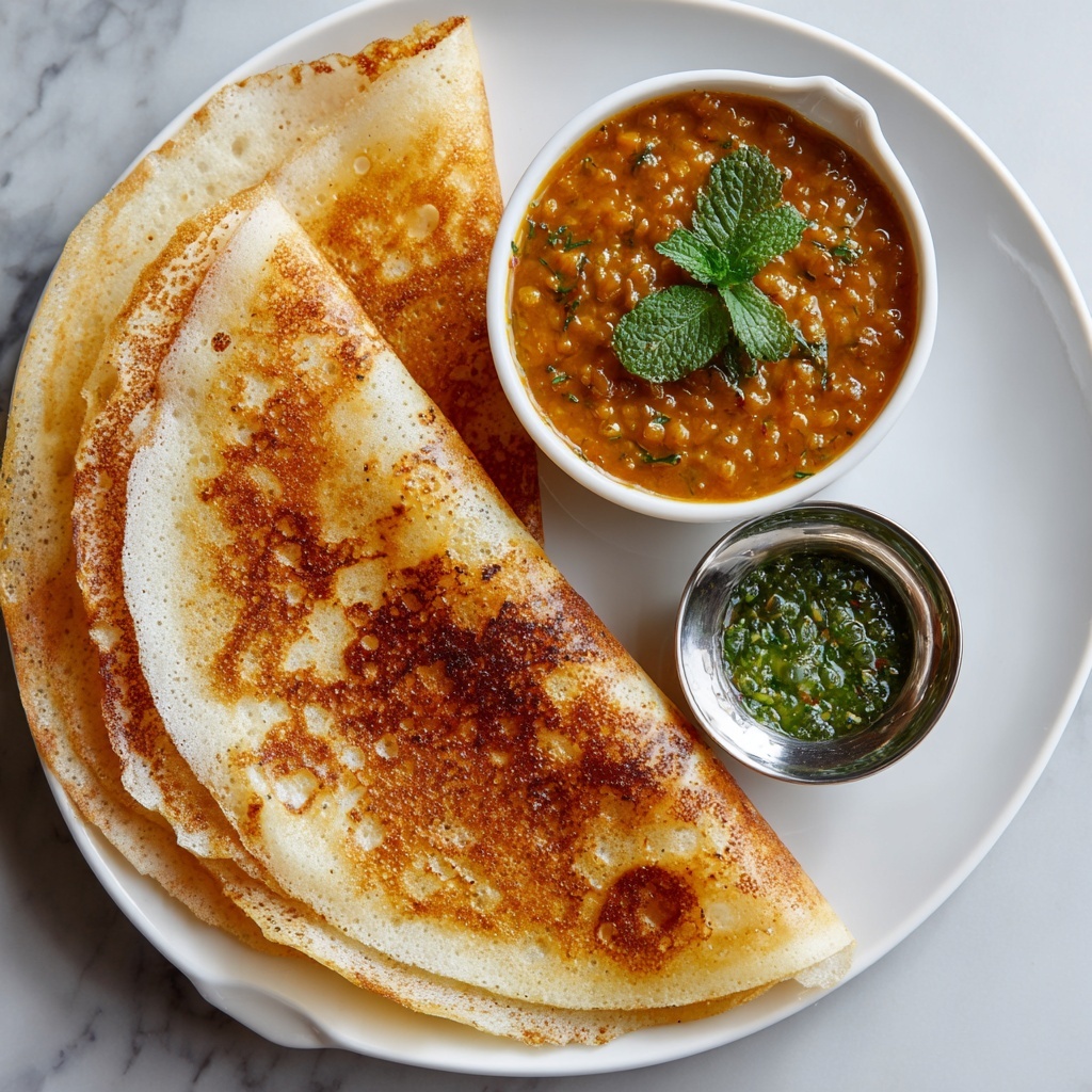 Indian Fermented Rice Crepes with Lentil Stew and Coconut Chutney Recipe - Recipe Image