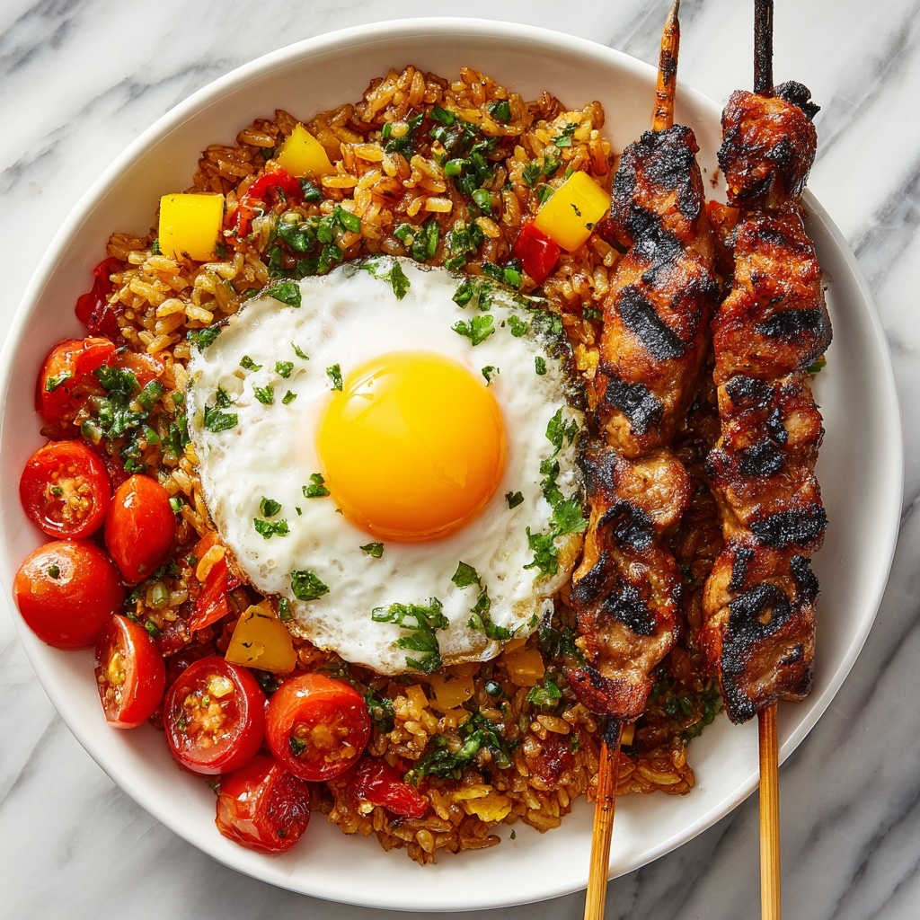 Indonesian Fried Rice with Grilled Skewers Recipe - Recipe Image