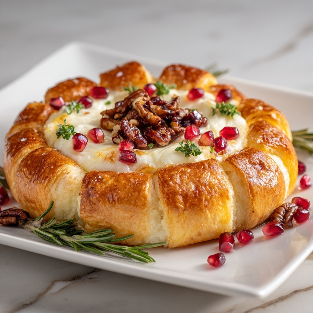 Pomegranate Pecan Baked Brie Wreath Recipe - Recipe Image