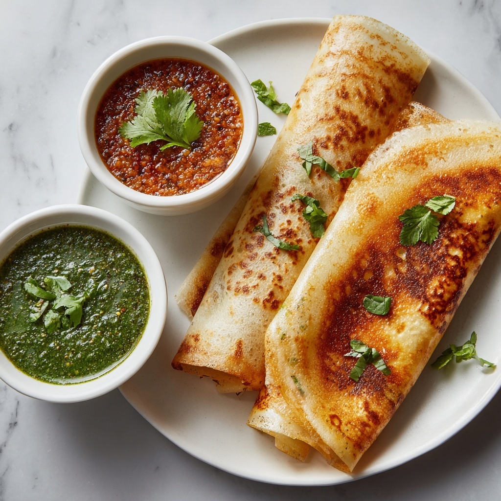 Indian Fermented Rice Crepes with Lentil Stew and Coconut Chutney Recipe - Recipe Image