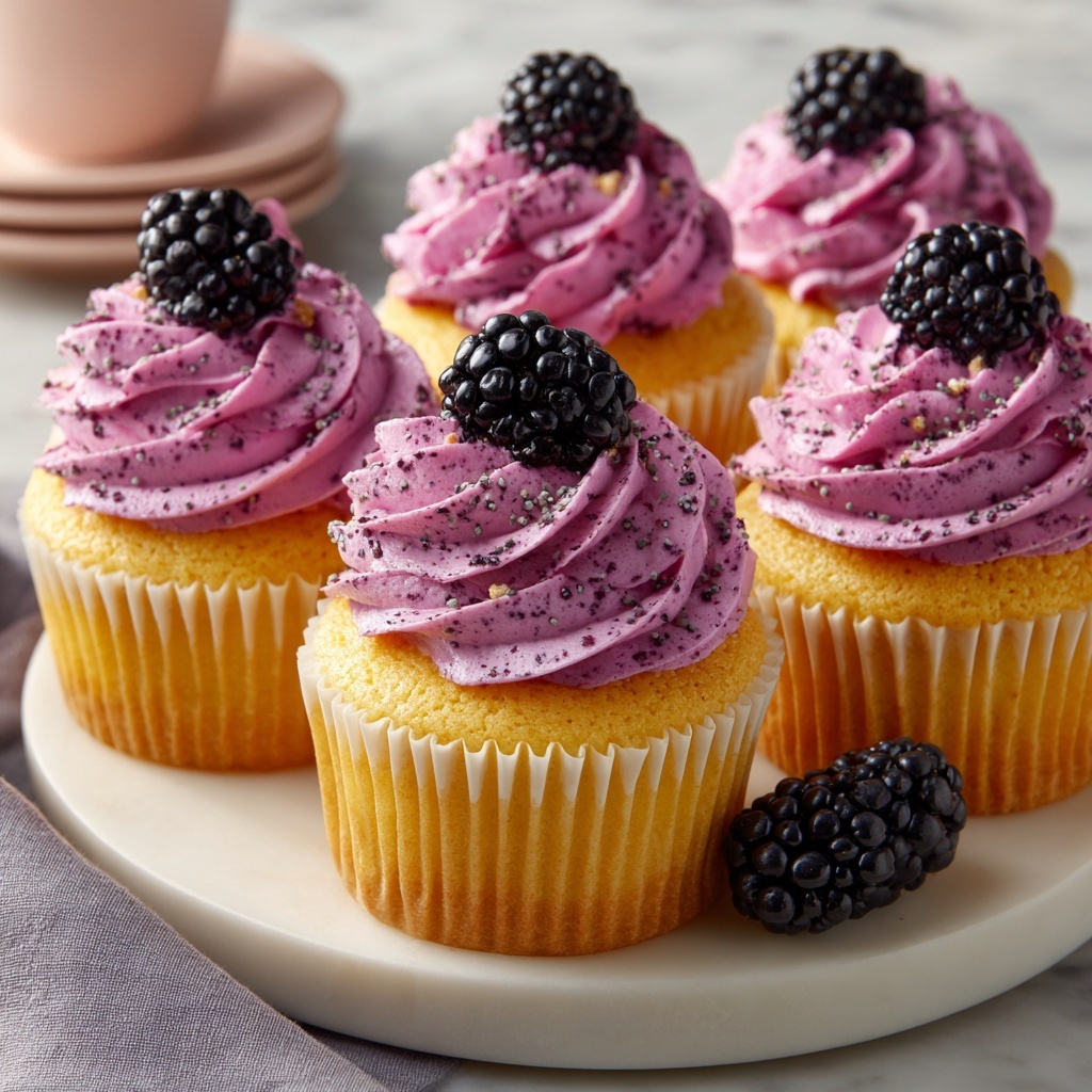 Lemon Poppy Seed Cupcakes with Blackberry Frosting Recipe - Recipe Image