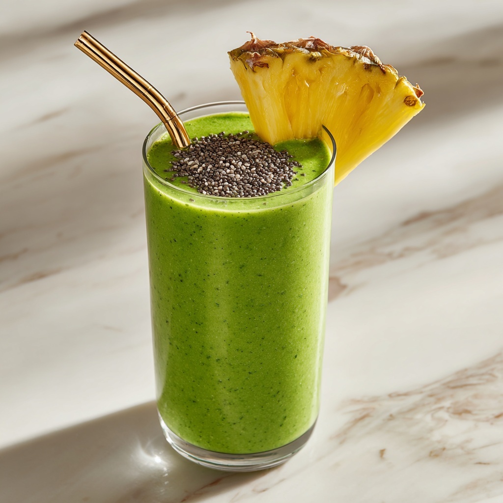 Detox Spinach & Pineapple Smoothie with Ginger and Chia Seeds Recipe - Recipe Image