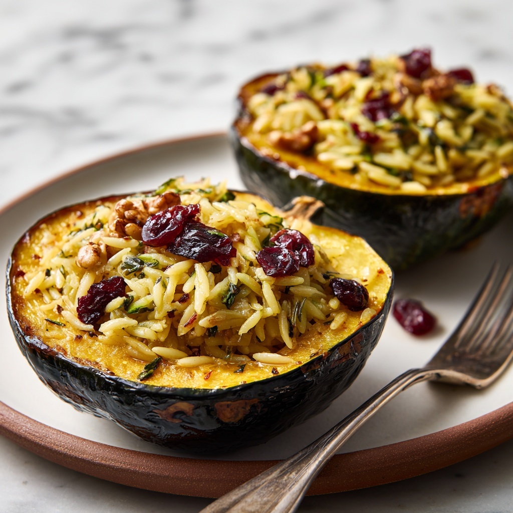 Chaos Cake Pumpkin Orzo Stuffed Acorn Squash with Cherry Glaze Recipe - Recipe Image