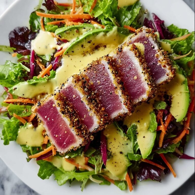 Savory Sesame Crusted Ahi Salad with Zesty Ginger Lime Twist Recipe
