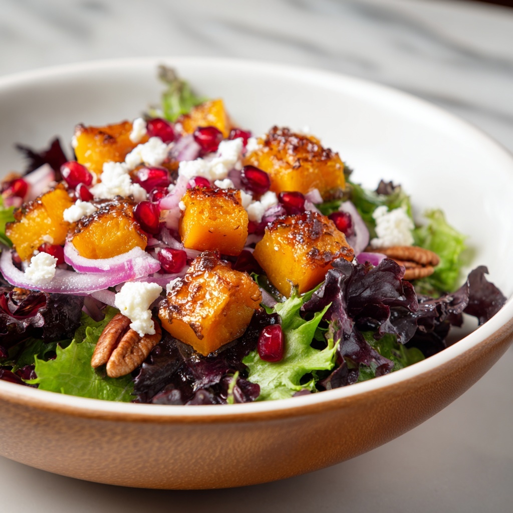 Autumn Harvest Salad with Roasted Butternut Squash, Pomegranate Seeds, and Candied Pecans Recipe - Recipe Image