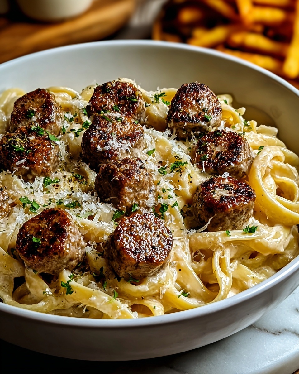 Garlic Butter Sausage Bites with Creamy Parmesan Pasta Recipe - Recipe Image
