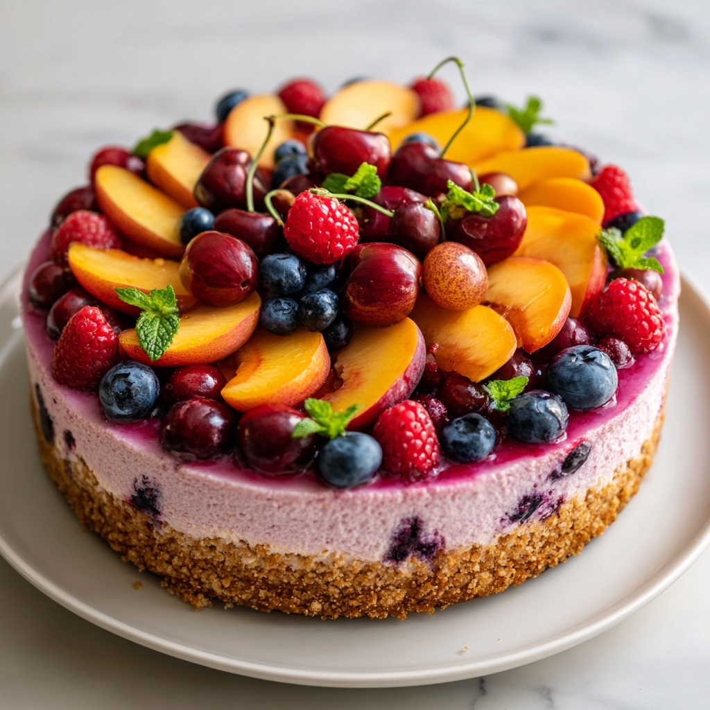 Summer Berry and Peach Cheesecake Recipe - Recipe Image