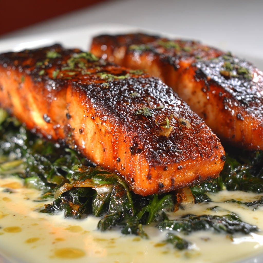 Blackened Salmon Stuffed with Spinach and Parmesan Recipe - Recipe Image