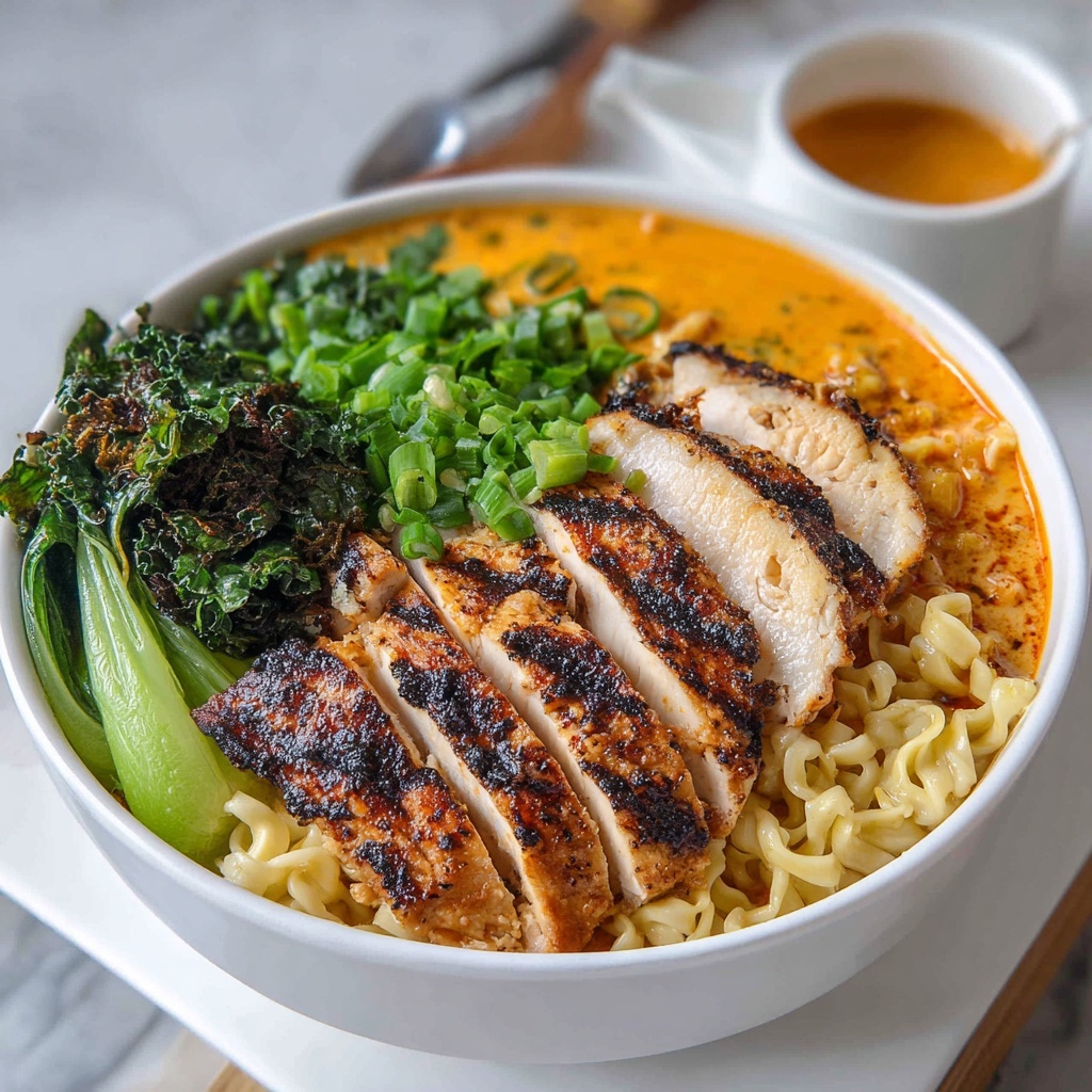 Fiery Chicken Ramen with Creamy Garlic Sauce Recipe - Recipe Image