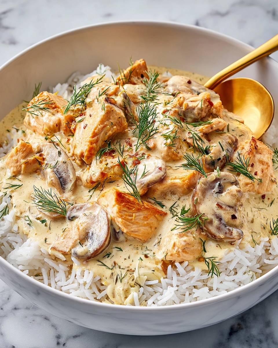 Chicken and Mushrooms in Creamy Dill Sauce Recipe - Recipe Image