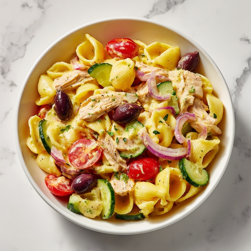 Tuna Pasta Salad with Cherry Tomatoes and Black Olives Recipe - Recipe Image