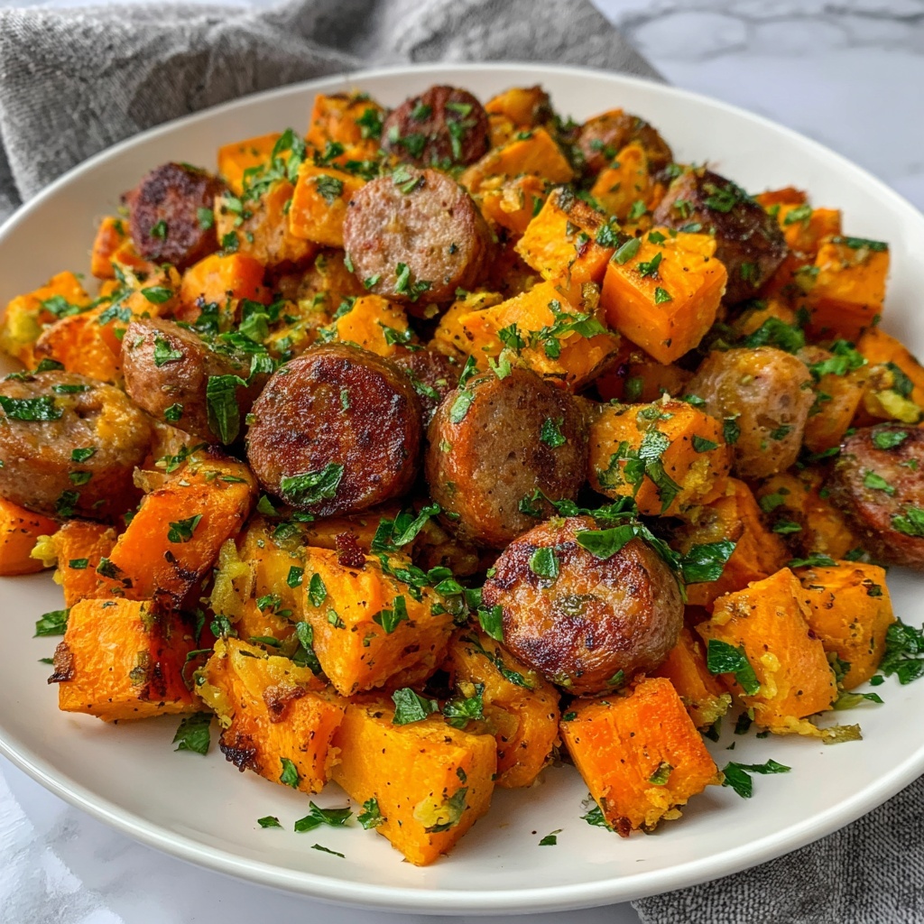 Sausage and Sweet Potatoes with Honey Garlic Sauce Recipe - Recipe Image