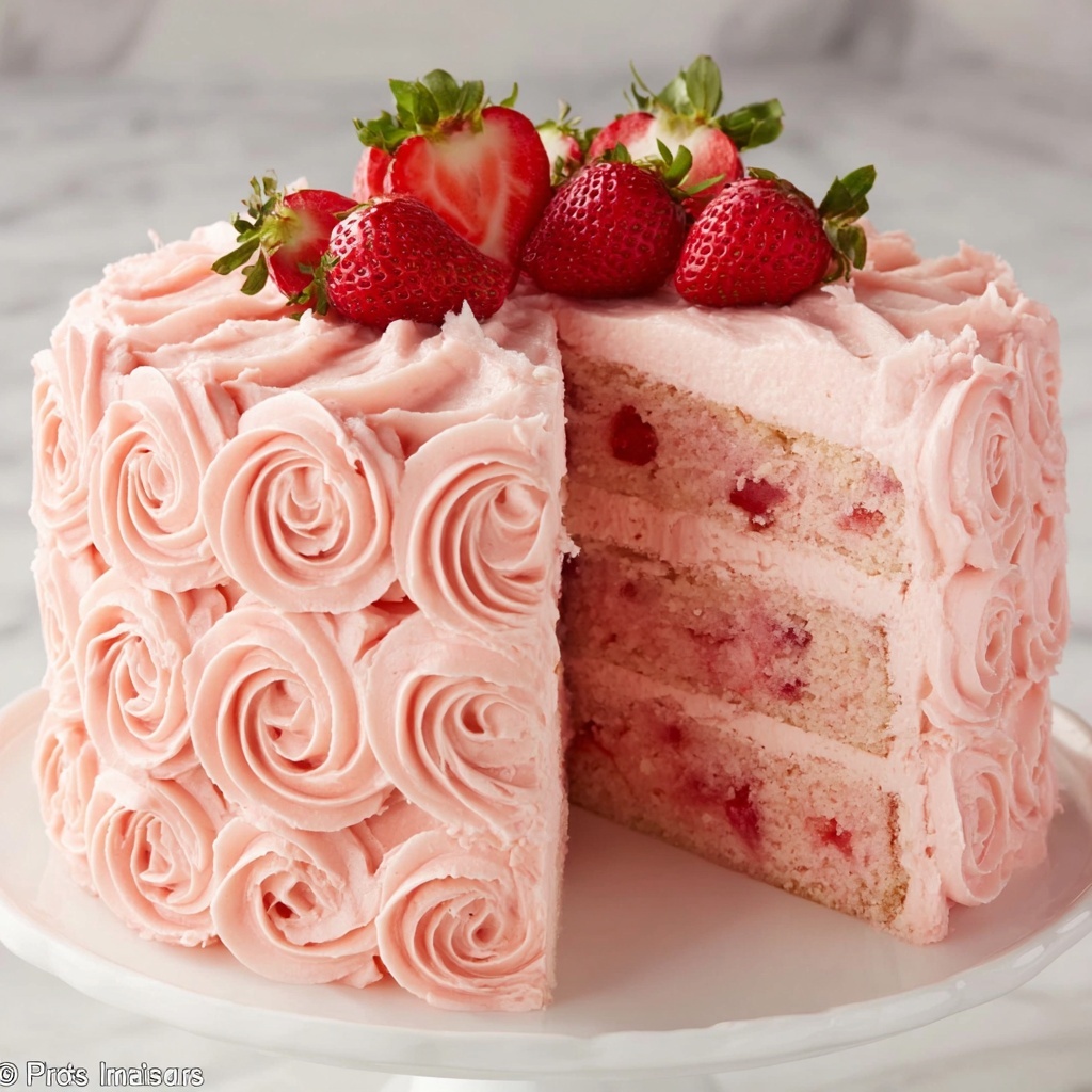 Strawberry Cake with Strawberry Frosting Recipe - Recipe Image