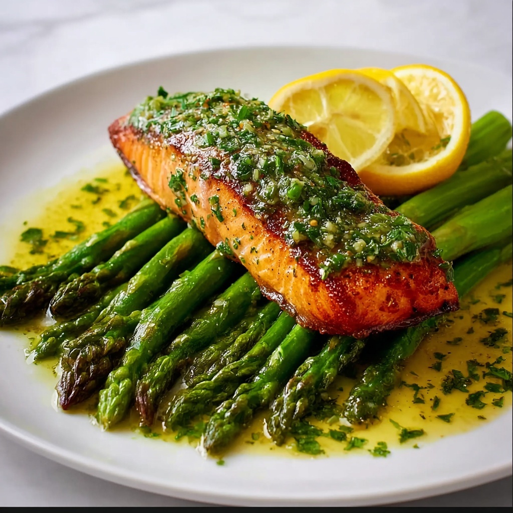 One Pan Salmon and Asparagus with Lemon Garlic Herb Butter Recipe - Recipe Image