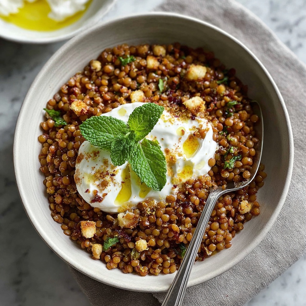 Mujaddarat Bulgur with Cucumber Mint Yogurt Recipe - Recipe Image