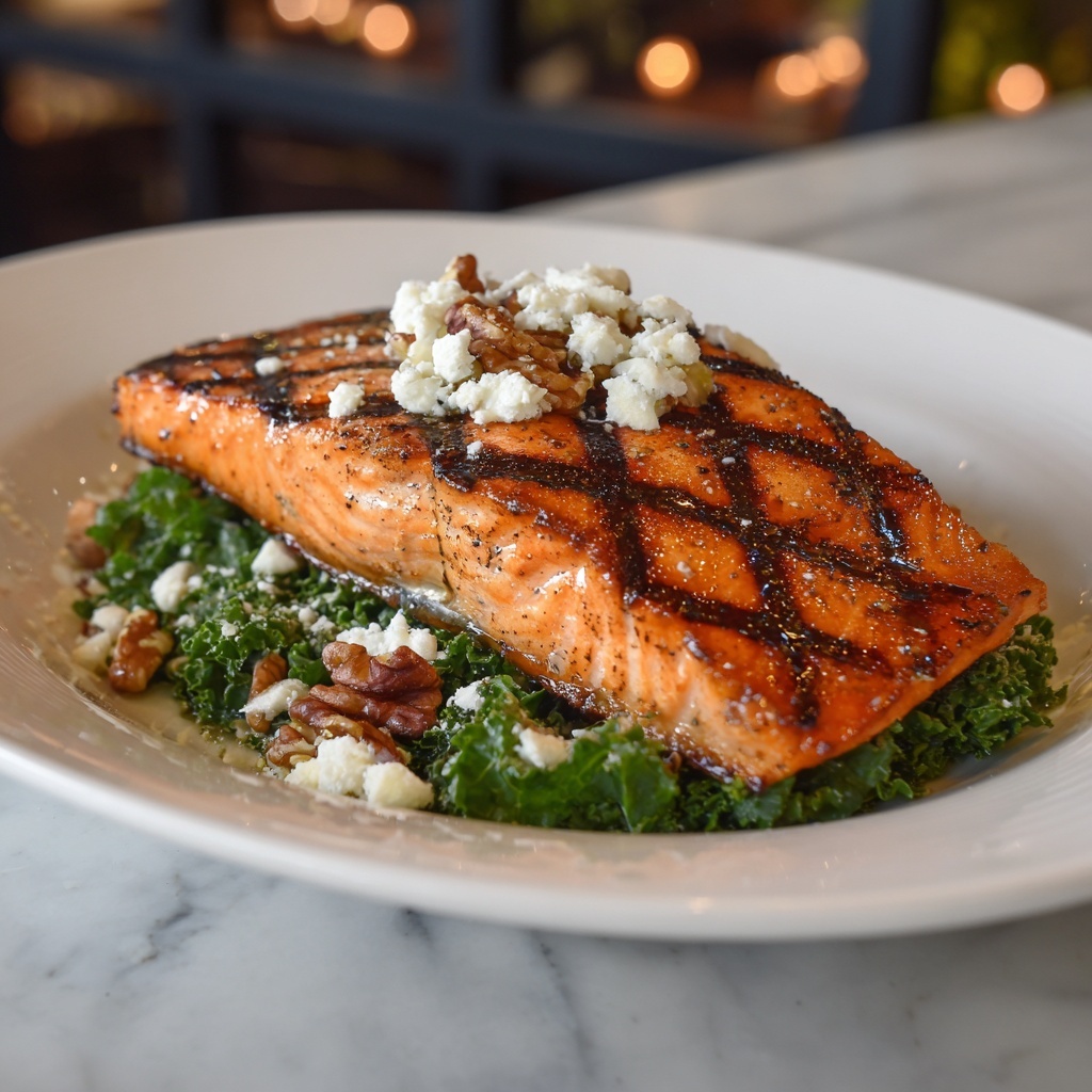 Grilled Salmon Salad with Honey Lemon Vinaigrette and Crunchy Kale Recipe - Recipe Image