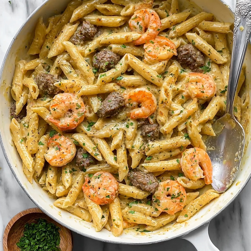Blackened Steak and Shrimp Alfredo Recipe - Recipe Image
