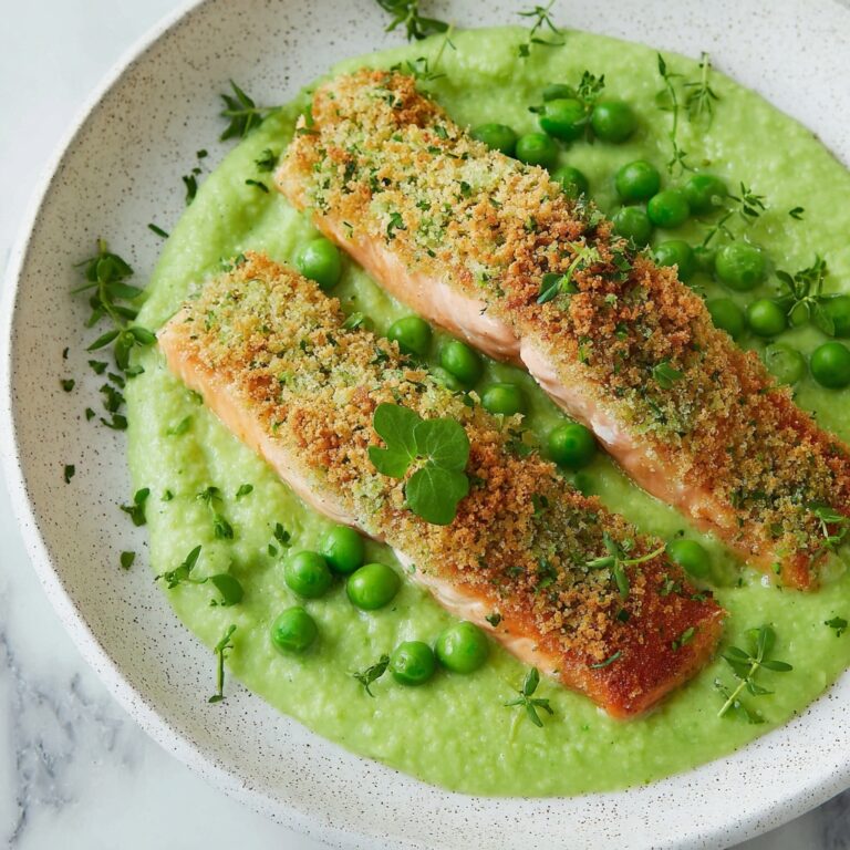 Seared Salmon with Pea Purée & Herb Crust Recipe