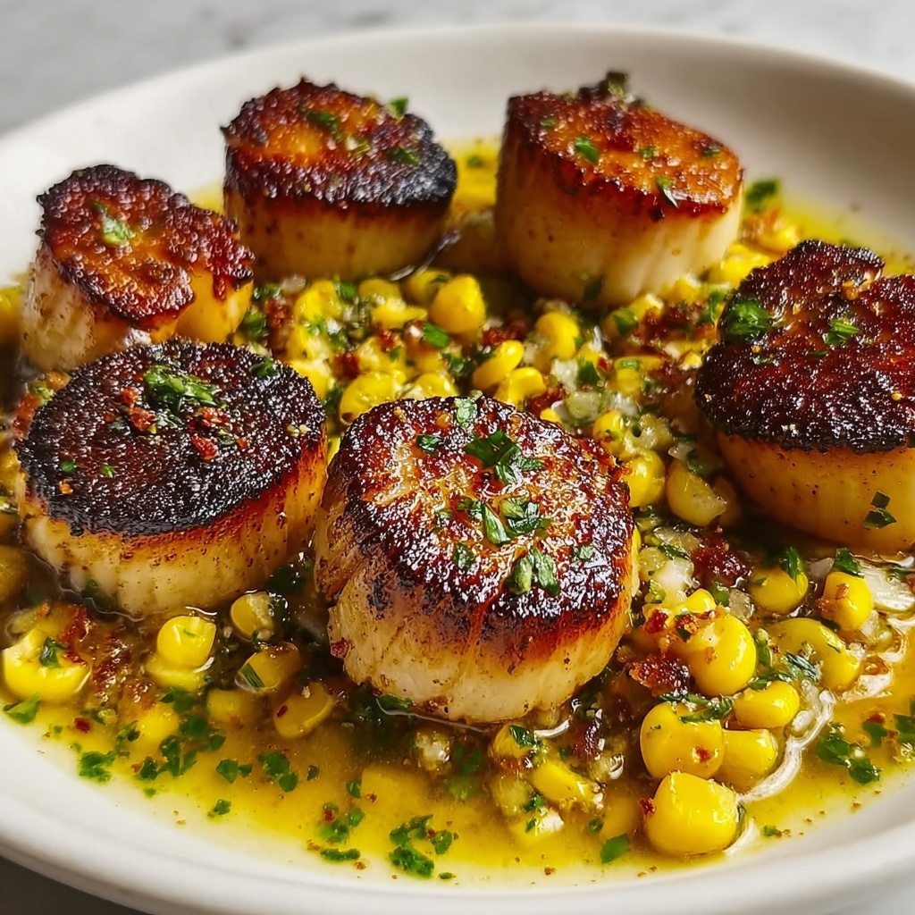 Scallops with Fresh Corn Chimichurri Recipe - Recipe Image
