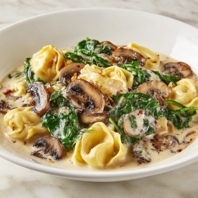 Creamy Spinach Mushroom Tortellini with Caramelized Onions Recipe