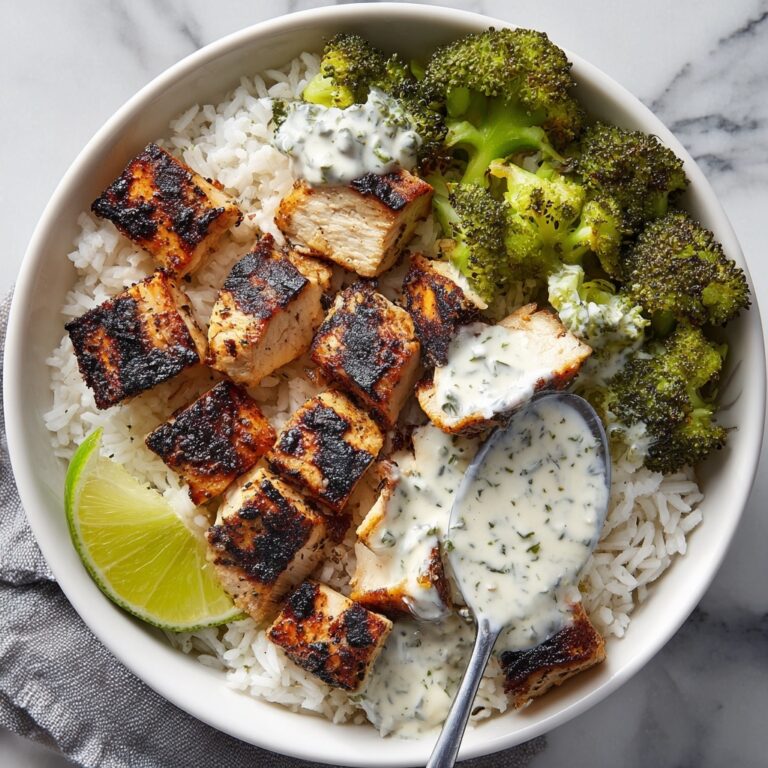 Grilled Chicken & Broccoli Bowls with Creamy Garlic Sauce Recipe