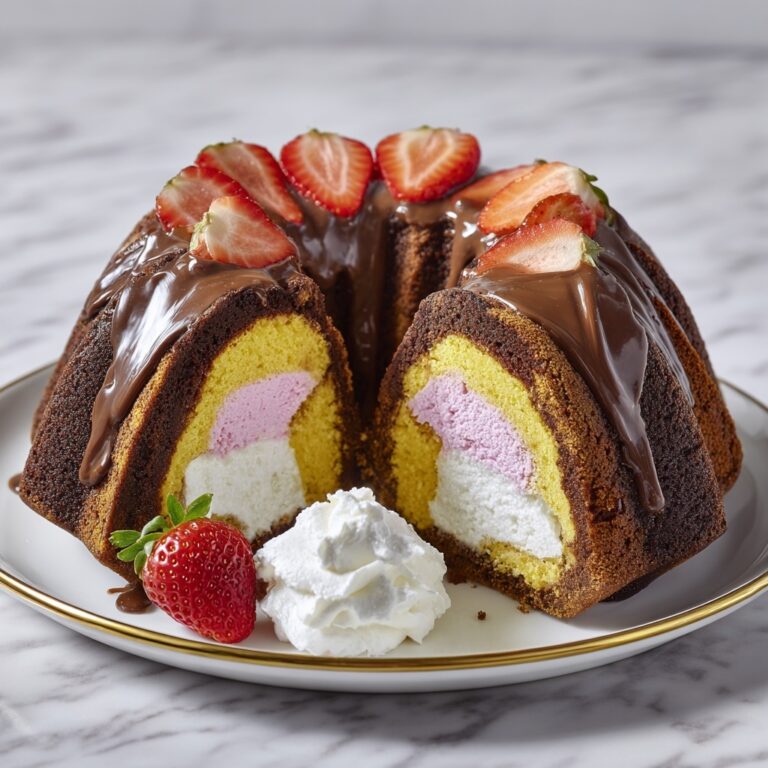 Neapolitan Bundt Cake with Strawberry, Chocolate, and Vanilla Layers Recipe
