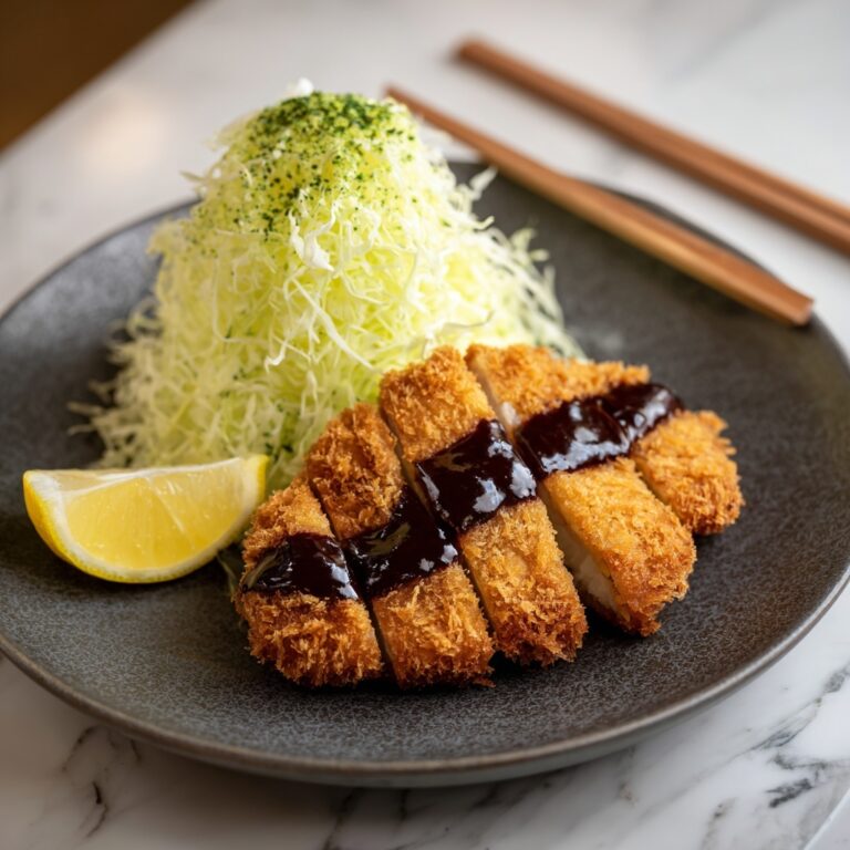 Crispy Japanese Tonkatsu with Shredded Cabbage and Tonkatsu Sauce Recipe