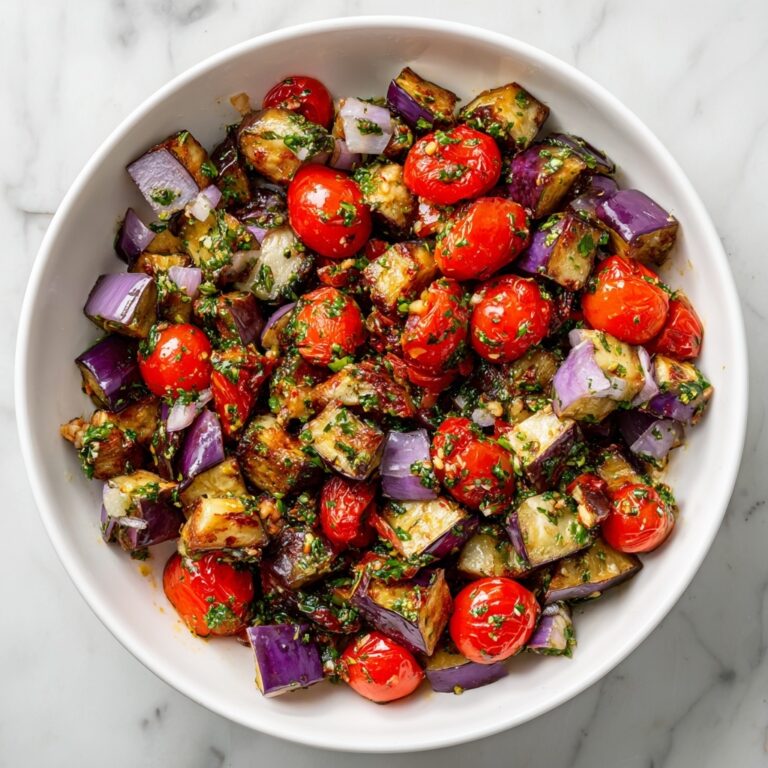 Roasted Eggplant Salad with Cherry Tomatoes, Red Onion, and Fresh Basil Recipe