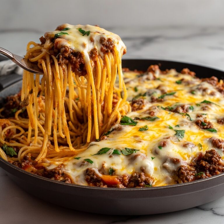 TikTok Spaghetti Bake with Creamy Meat Sauce and Melty Cheese Recipe