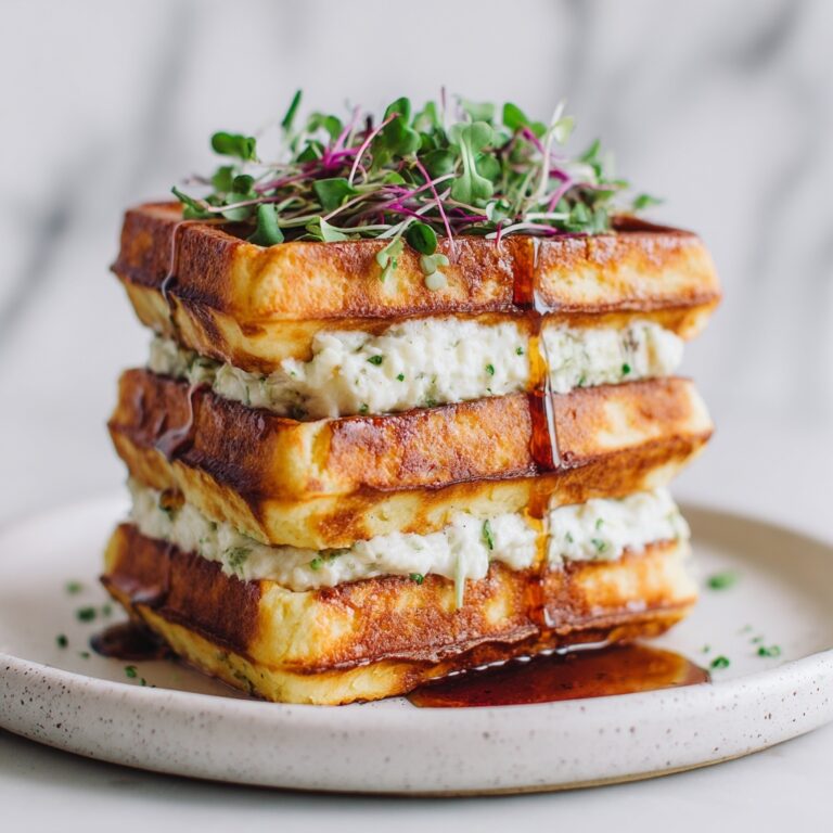 Savory Parmesan Waffle Sandwiches with Basil Ricotta Mousse Recipe