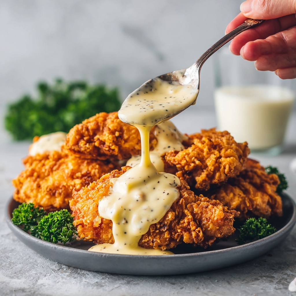 Crispy Fried Chicken with Creamy Homemade Gravy Recipe - Recipe Image