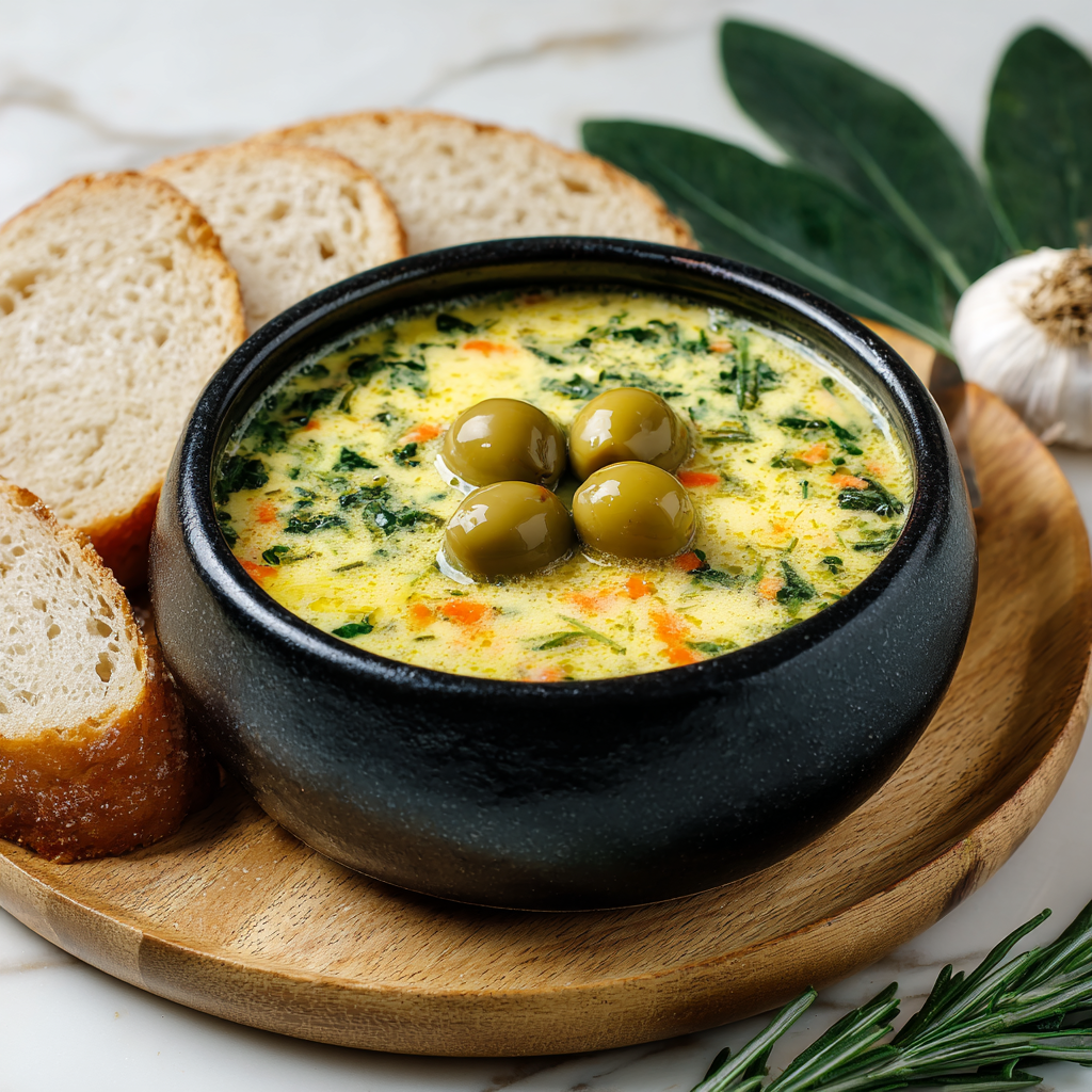 Green Olive Soup with Chickpeas and Spinach Recipe - Recipe Image