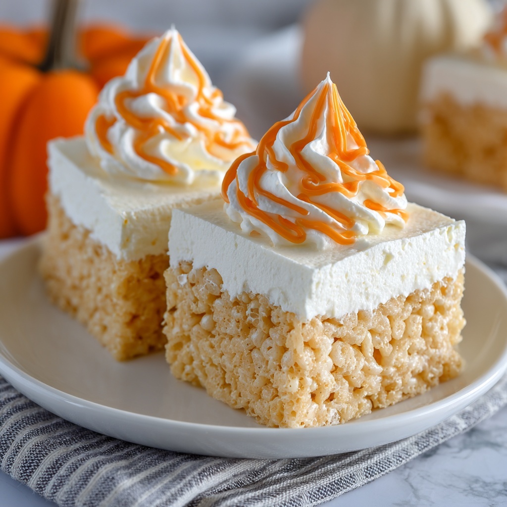 Pumpkin Rice Krispie Treats with White Chocolate Drizzle Recipe - Recipe Image
