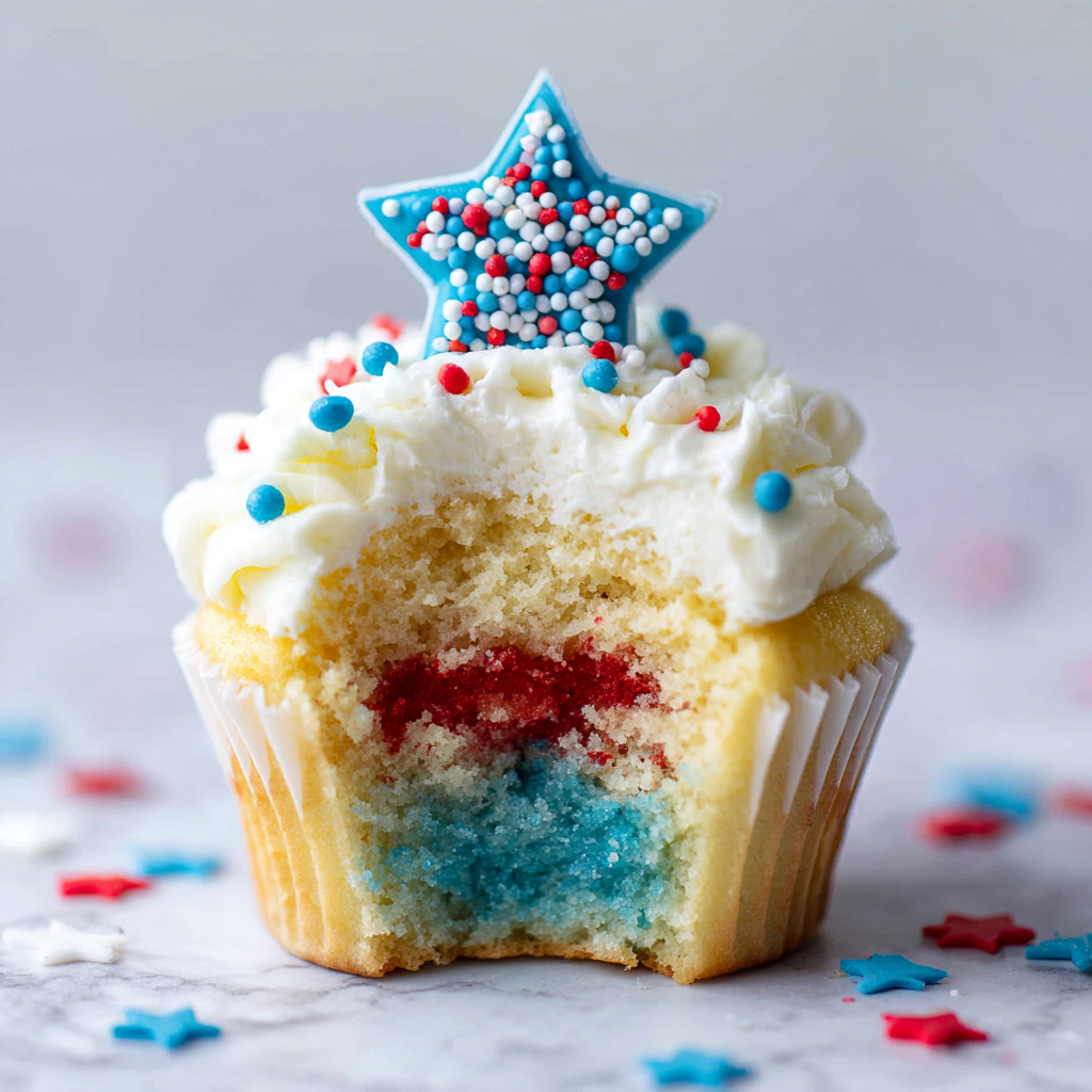 Red, White, and Blue Patriotic Layered Cupcakes for Summer Fun Recipe - Recipe Image