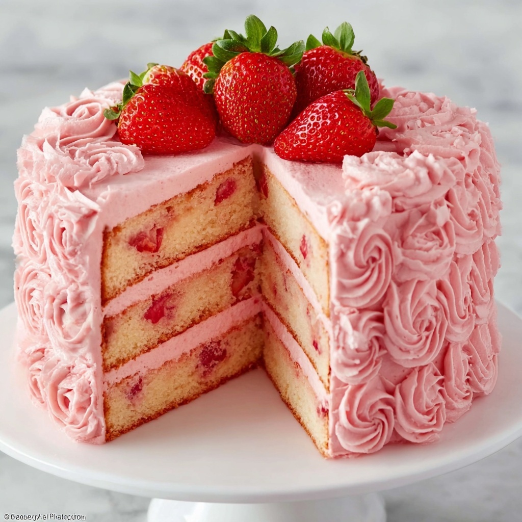 Strawberry Cake with Strawberry Frosting Recipe - Recipe Image