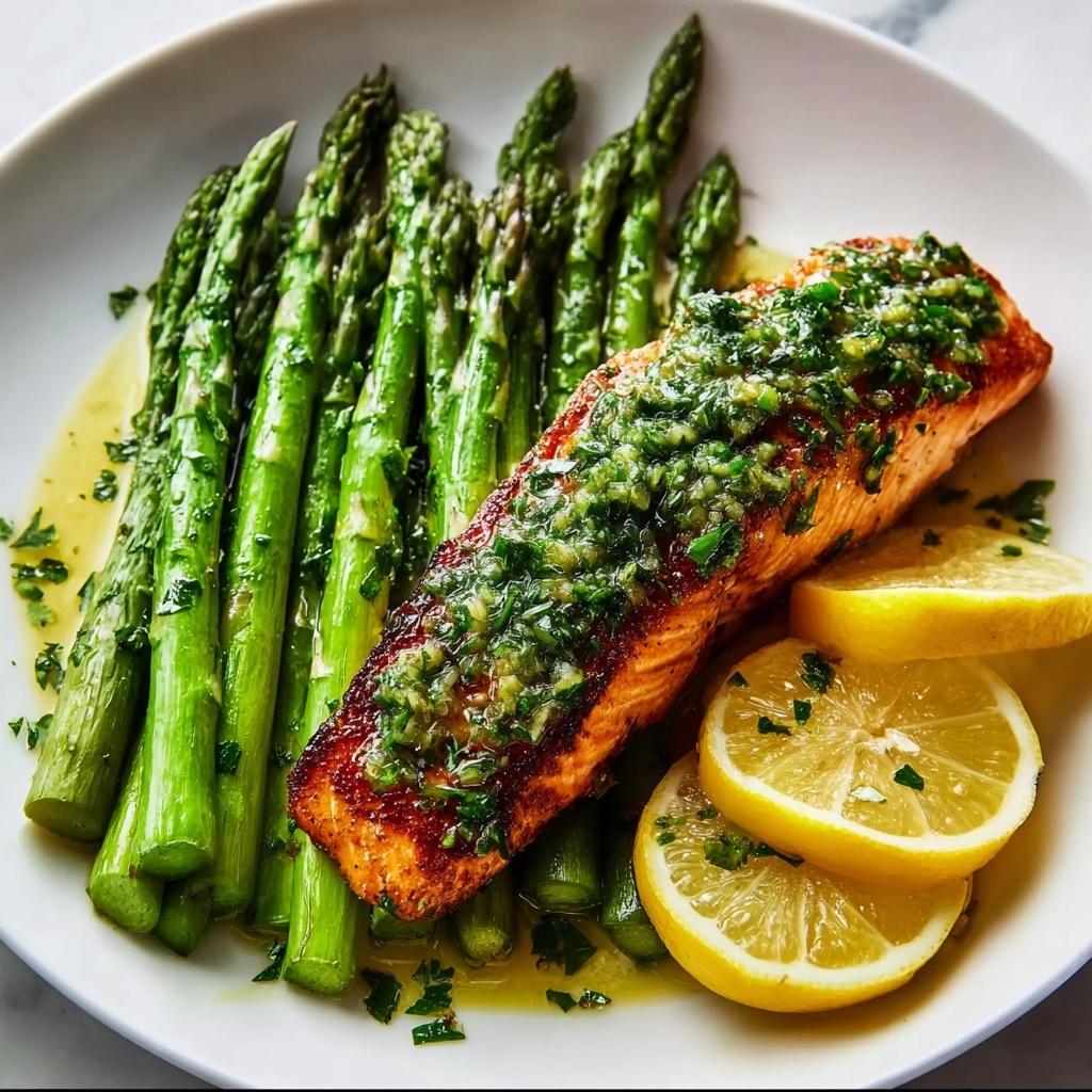One Pan Salmon and Asparagus with Lemon Garlic Herb Butter Recipe - Recipe Image