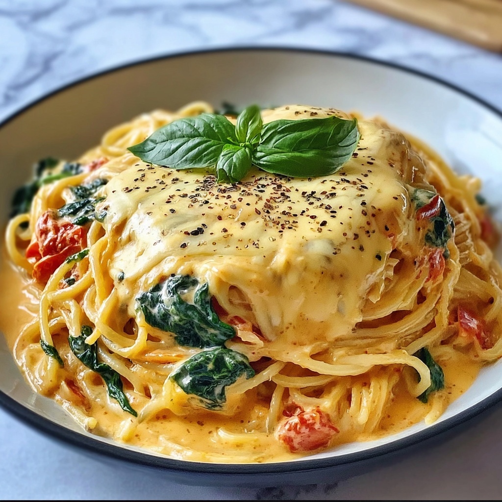 Spaghetti & Spinach with Sun-Dried Tomato Cream Sauce Recipe - Recipe Image