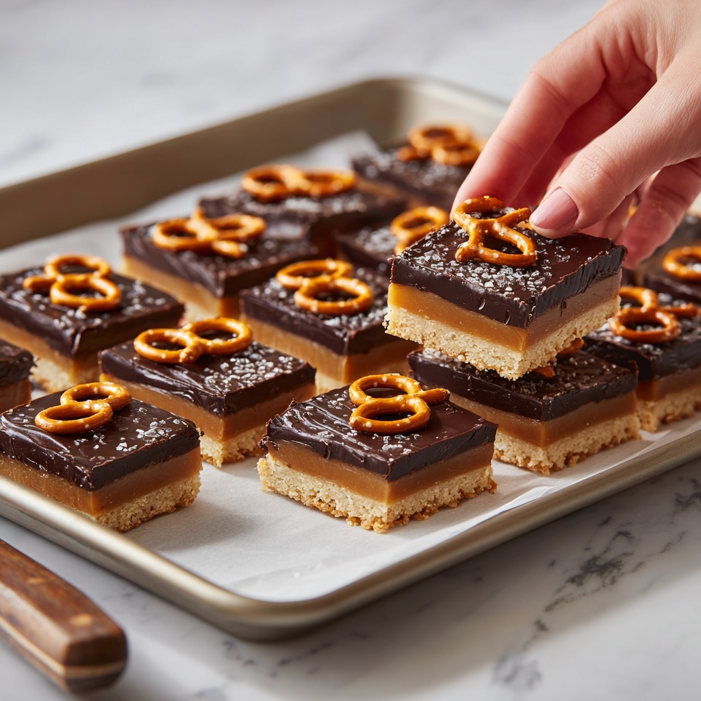 Chocolate Caramel Pretzel Bars Recipe - Recipe Image