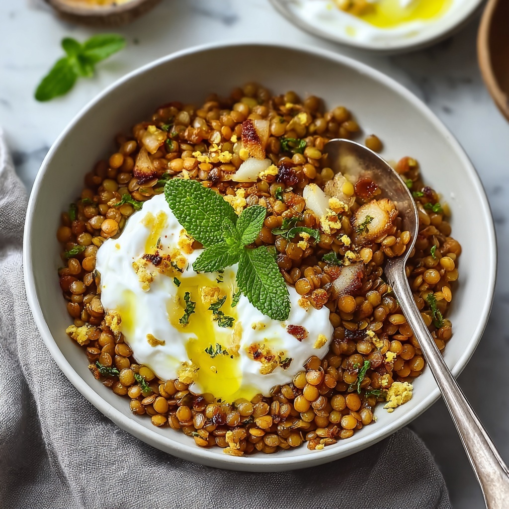 Mujaddarat Bulgur with Cucumber Mint Yogurt Recipe - Recipe Image