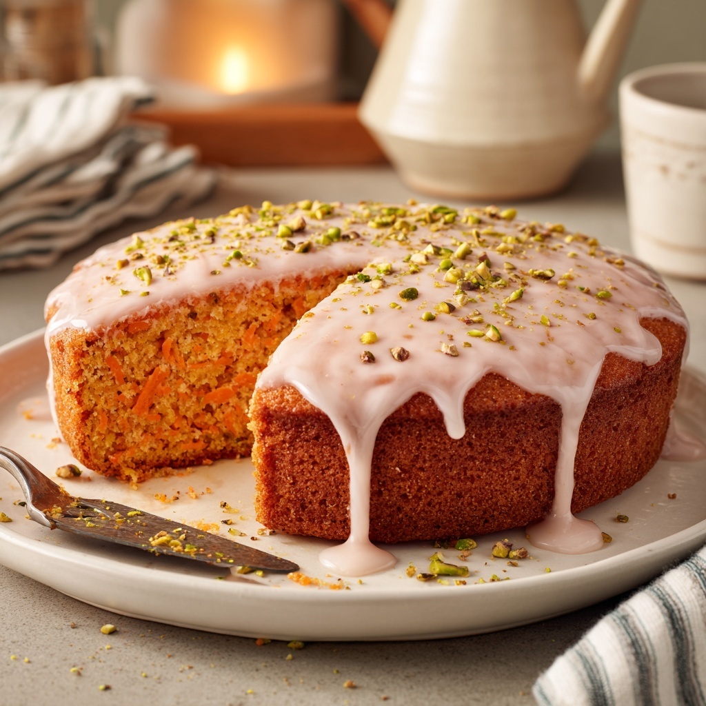 Carrot Pistachio Orange Cake with Rose Glaze Recipe - Recipe Image