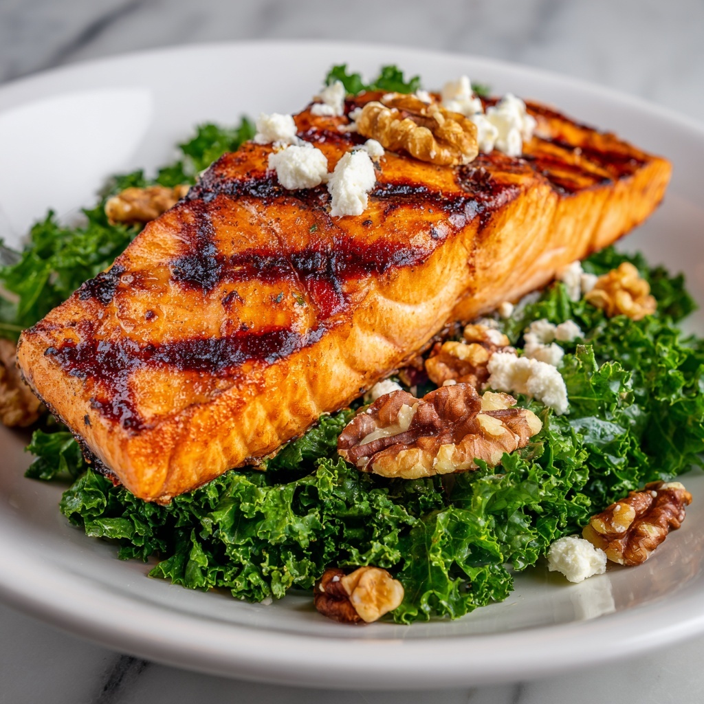 Grilled Salmon Salad with Honey Lemon Vinaigrette and Crunchy Kale Recipe - Recipe Image