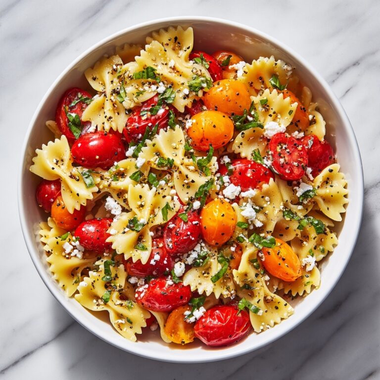 Bruschetta Pasta Salad with Cherry Tomatoes, Mini Mozzarella, and Crunchy Sourdough Breadcrumbs Recipe