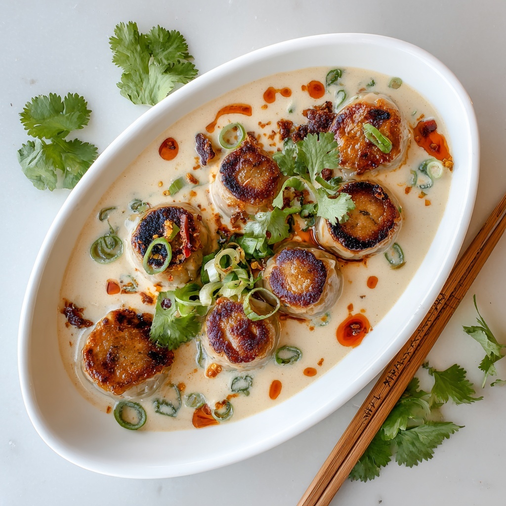 Baked Dumplings in Spicy Coconut Curry Sauce Recipe - Recipe Image