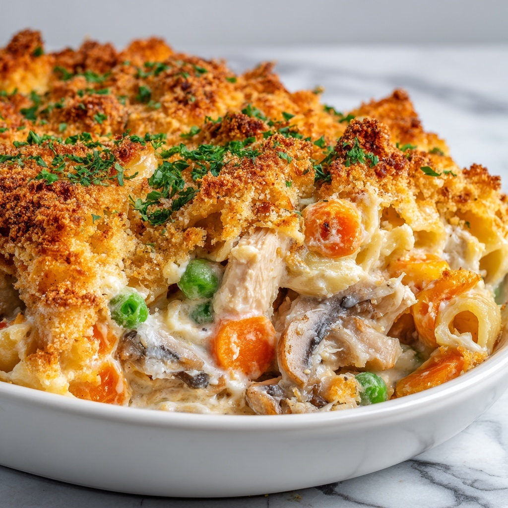 Creamy Chicken Noodle Casserole with Mushrooms, Cheddar, and Ritz Cracker Topping Recipe - Recipe Image