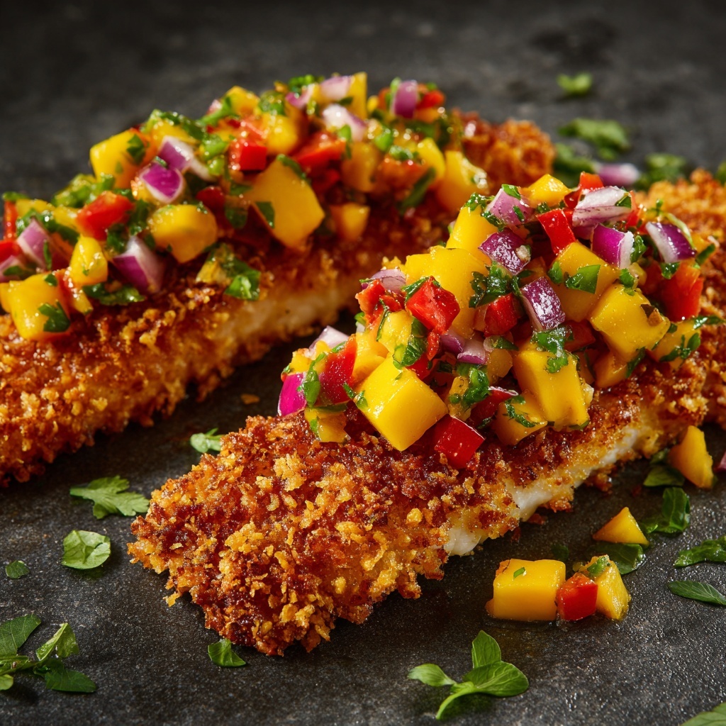 Coconut-Crusted Fish with Mango Salsa Recipe - Recipe Image