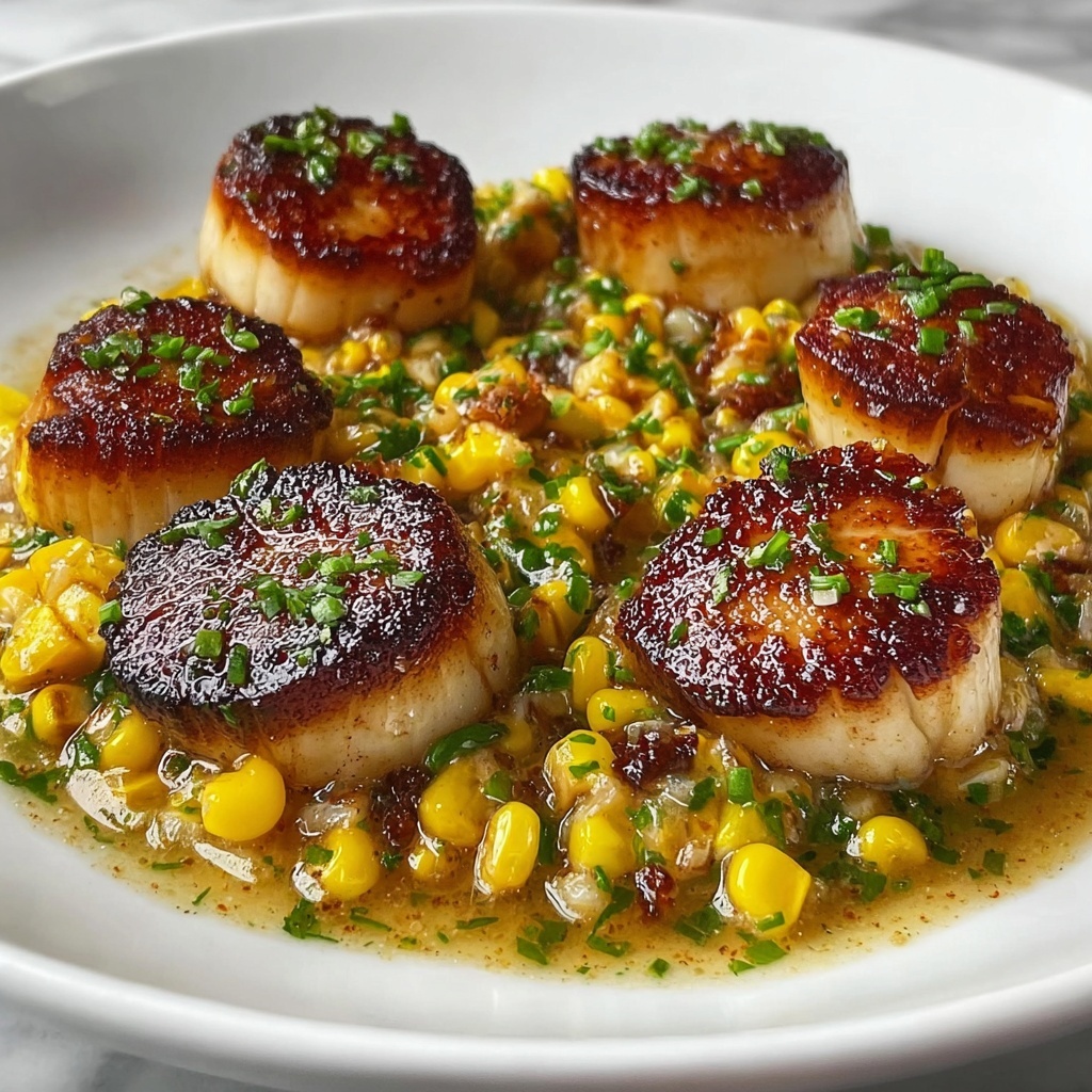 Scallops with Fresh Corn Chimichurri Recipe - Recipe Image